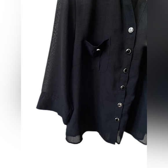 Tradition‎ Lightweight Black Gauzy Sheer Button Front Short Sleeve Blouse - Picture 9 of 11